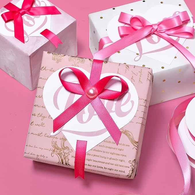 Ribest Pink Double Faced Satin Ribbon Set, 3/8 Inch White, Light Pink, Hot Pink - Image 4