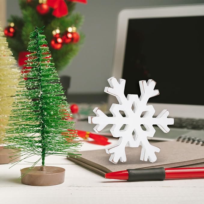 Snowflake Decorations Christmas Decor 6Pcs Winter White Wooden Snowflakes - Image 4
