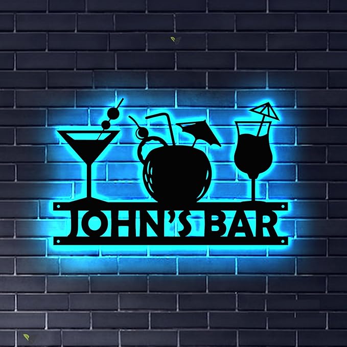 Custom Metal Bar Sign with LED Light Personalized Bar Theme Cocktail Metal Sign by soulglass