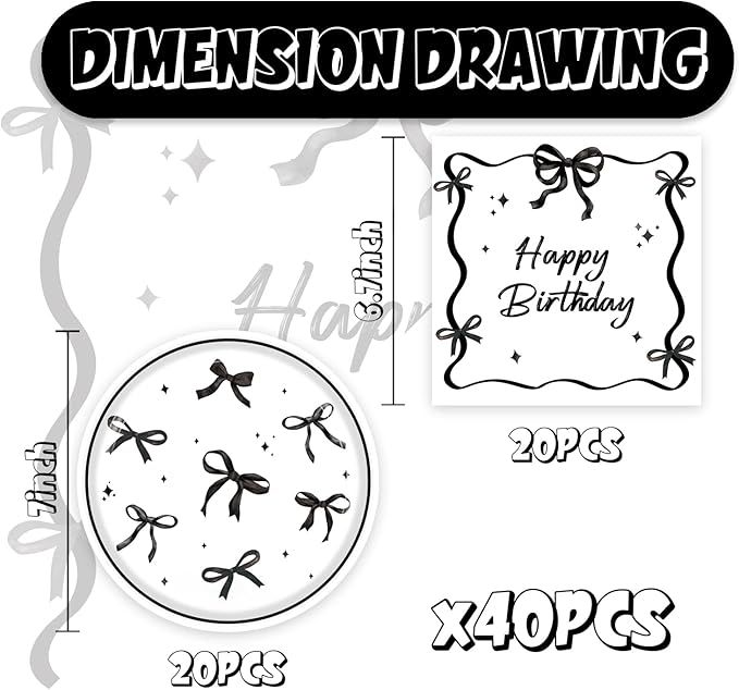 40pcs Black Bow Birthday Decorations Sophisticated Coquette Birthday Supplies - Image 2