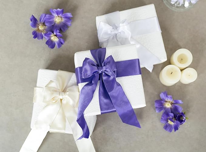 White Satin Ribbon Double-Faced Wired Ribbons - Image 3