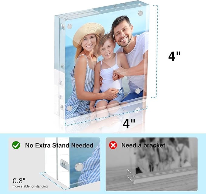 HOUSE DAY Acrylic Picture Frames 4x4, 6 Pack Magnetic 4 x 4 Picture Frame - Image 2