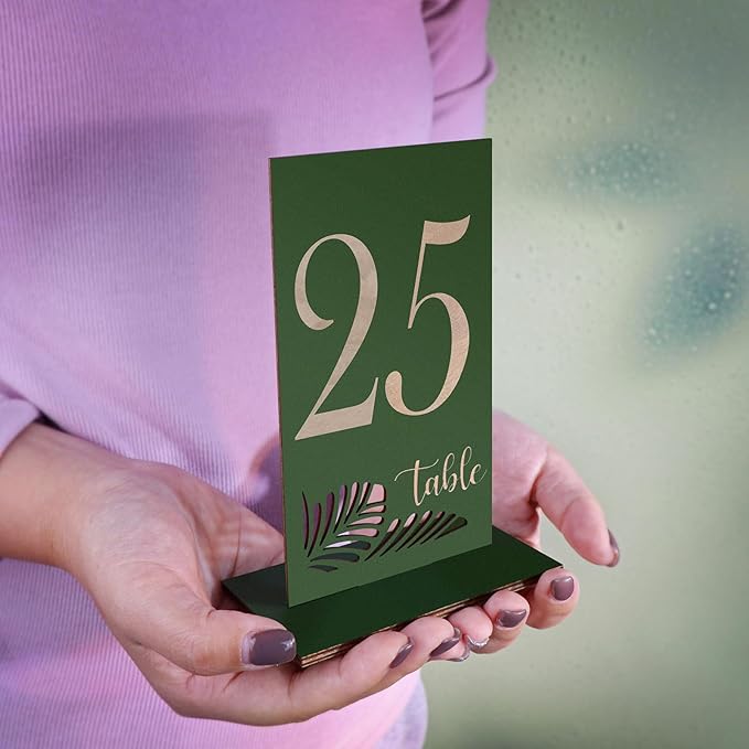 Wooden Table Numbers 1-25, 3.2x5.8 Inch Double Sided Rustic Olive Green Wedding - Image 8