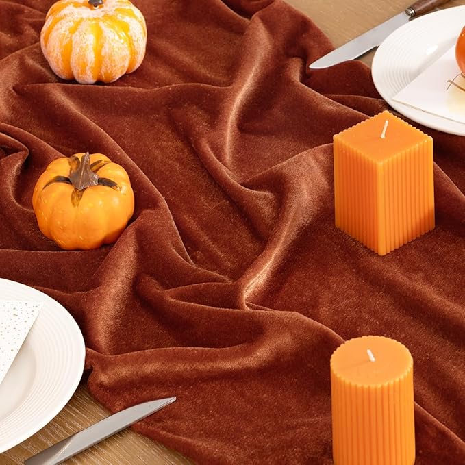 Terracotta Velvet Table Runner Fall Thanksgiving Burnt Orange Table Runner 20 x - Image 3