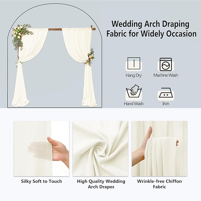 6 Panels Ivory Wedding Arch Drapery 28" x 20Ft Wedding Arch Draping Fabric - Image 3