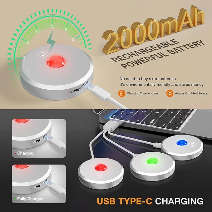 RGB Puck Lights with Remote Control, 2000mAh Rechargeable Stick on Led Lights - Image 4