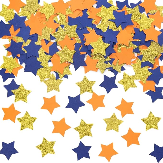 Gold Blue and Orange Star Confetti Table Decoration by MOWO