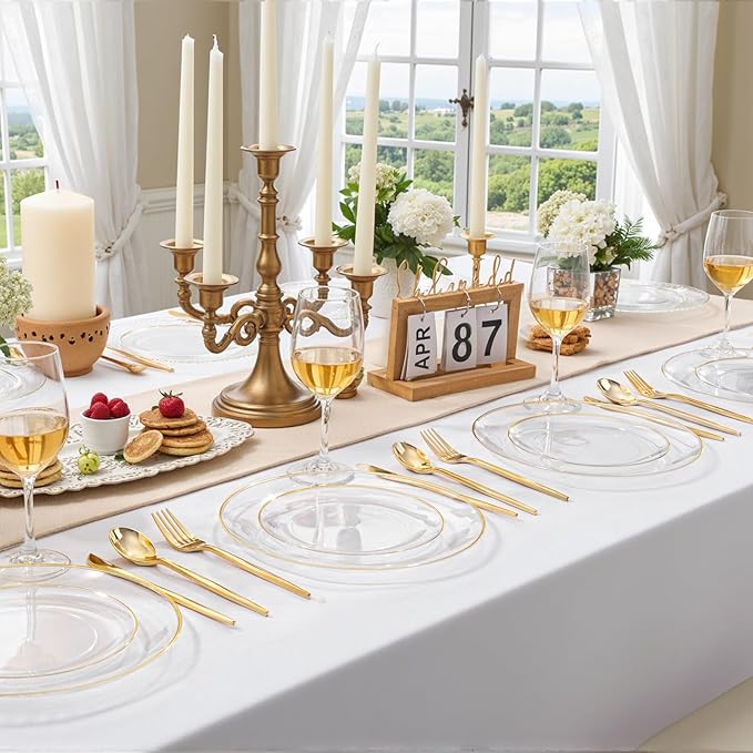 bUCLA 200PCS Clear and Gold Plastic Plates - Image 7