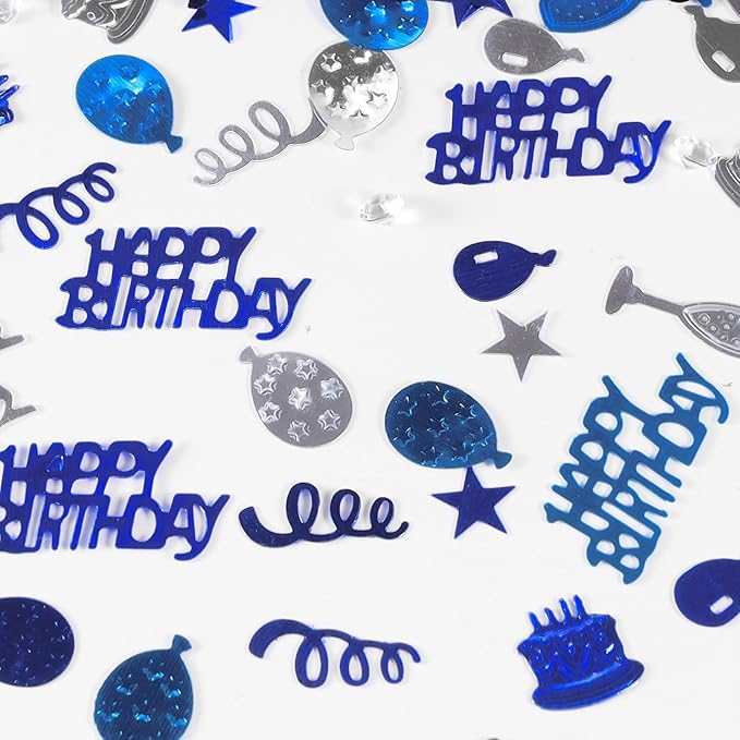VHUWE Happy Birthday Confetti, 1.6 oz Dark Blue Light Blue Silver Cake Balloon - Image 4