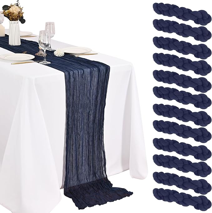 12 Pack Navy Blue Cheesecloth Table Runner 20 x 120 inch Gauze 10FT Semi Sheer by STRCOZY