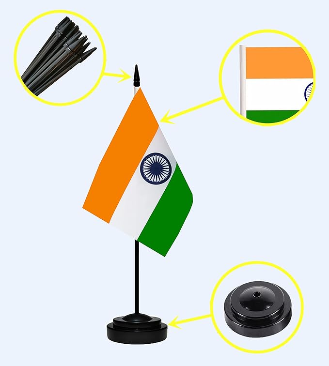 India Indian Deluxe Desk Flag Set Small Mini Miniature India Indian Table - Image 2