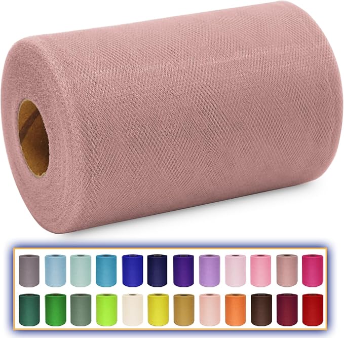 Dusty Rose Tulle Fabric Roll 6 Inch X 300 FT Matte Tulle Ribbon Netting Mesh by MIGLORIA