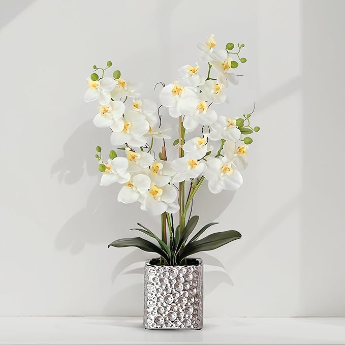 Orchid Artificial Flowers with Sliver Vase Large Silk Faux Phalaenopsis Flowers - Image 6