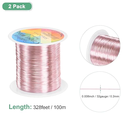 2-Rolls 0.2mm Jewelry Wire, 32 Gauge 328FT Craft Wire Copper Beading Wire - Image 3