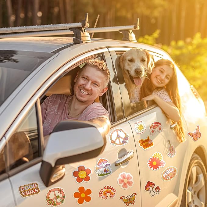 25 Pieces Hippie Car Flower Magnet Groovy Boho Flower Refrigerator Magnets - Image 4