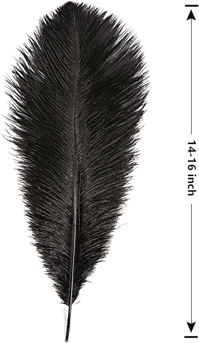THARAHT Black Ostrich Feathers 12pcs Large Natural Bulk 14-16Inch 35cm-40cm - Image 2