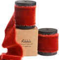 Ribbli Rust Red Velvet Ribbon 1.5 Inch Handmade Frayed Vintage Christmas Ribbon by Ribbli
