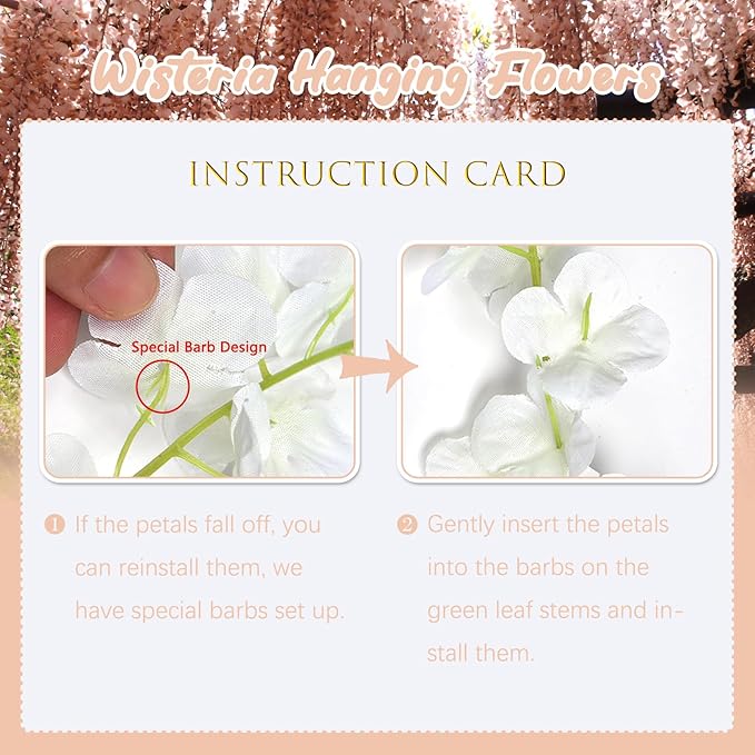 24 Pack Champagne Pink Wisteria Hanging Flowers, 3.44 Ft Fake Hanging Flowers - Image 4