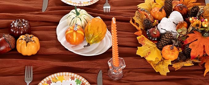 Terracotta Cheesecloth Table Runner Fall Burnt Orange Cheese Cloth Table Runner - Image 6