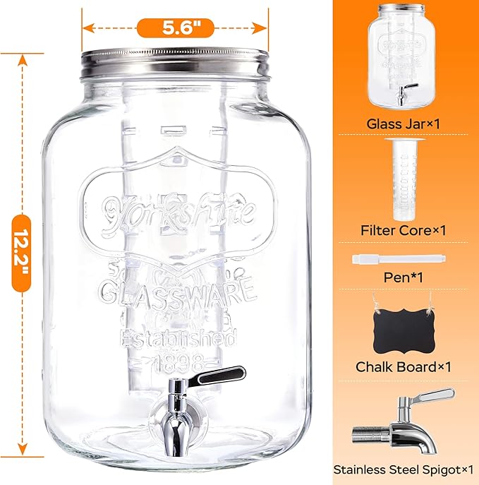 2 Gallon Glass Drink Dispenser for Parties, Beverage Dispenser, Lemonade - Image 2