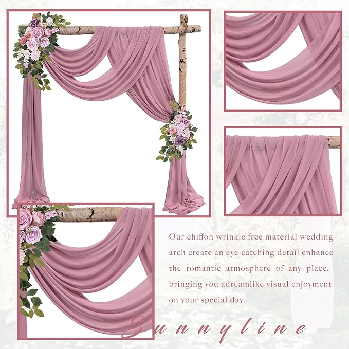 Dusty Rose Wedding Arch Draping Fabric 4 Panels 20Ft Length x 28" Width Arch - Image 3