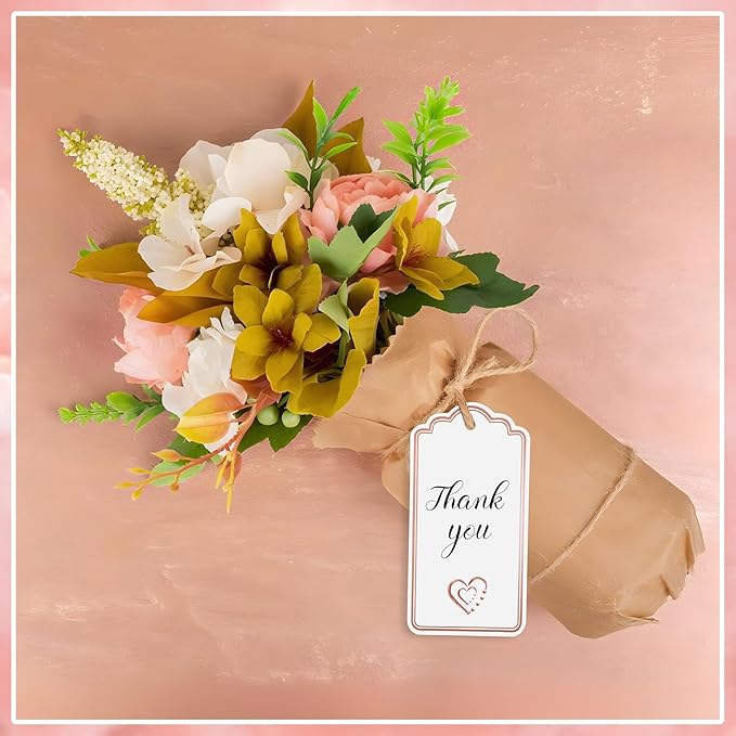120 PCS Gift Tags with String Attached Foil Rose Gold Heart Paper Tags Writable - Image 5