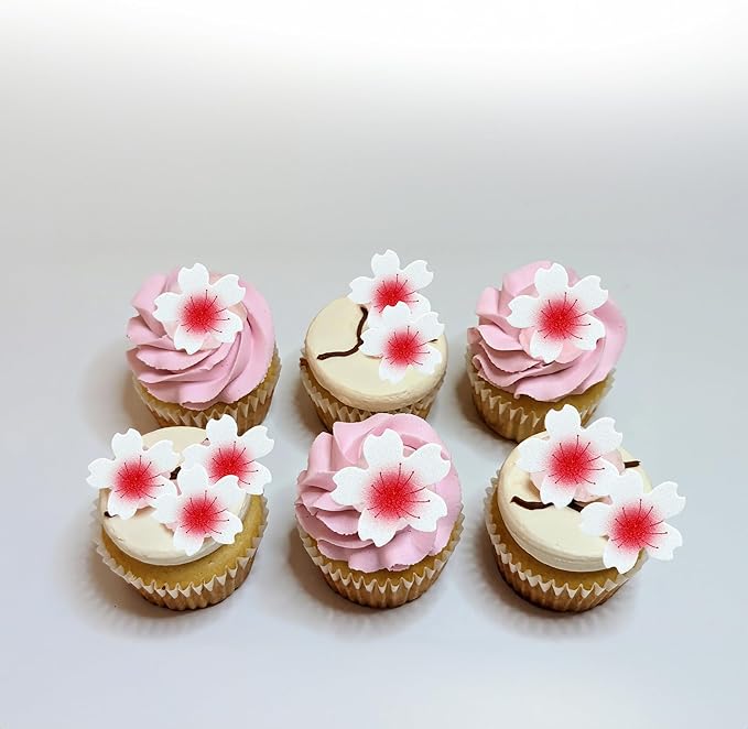 Ephlyn 100Pcs Edible Cherry Blossom Cupcake Toppers Edible Wafer Paper Flowers - Image 5
