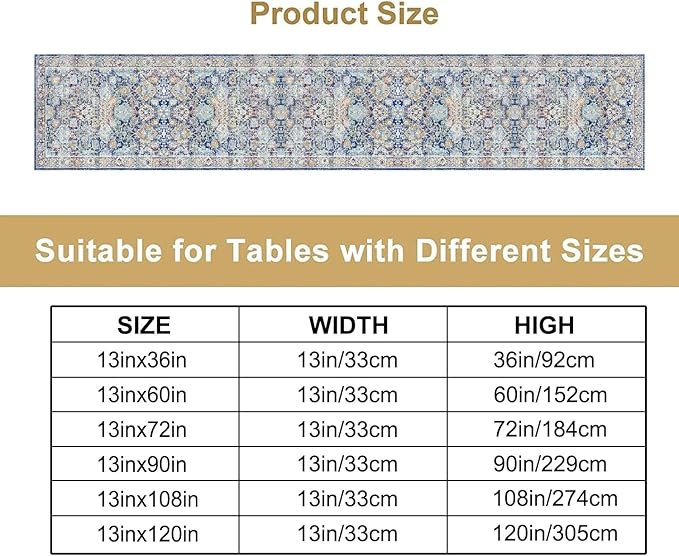 Vintage Boho Floral Table Runner, Rustic Country Farmhouse Blue Yellow Retro - Image 2