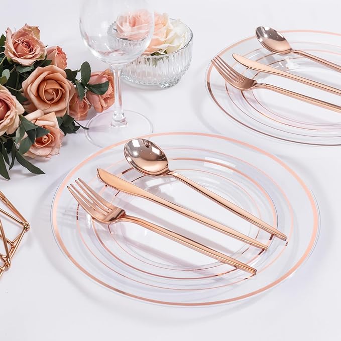 PULOTE 150PCS Rose Gold Plastic Silverware Set - Image 7