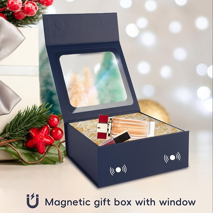 Blue Gift Boxes with Window, 7.5"x7.5"x3.1" Bridesmaid Boxe - Image 7