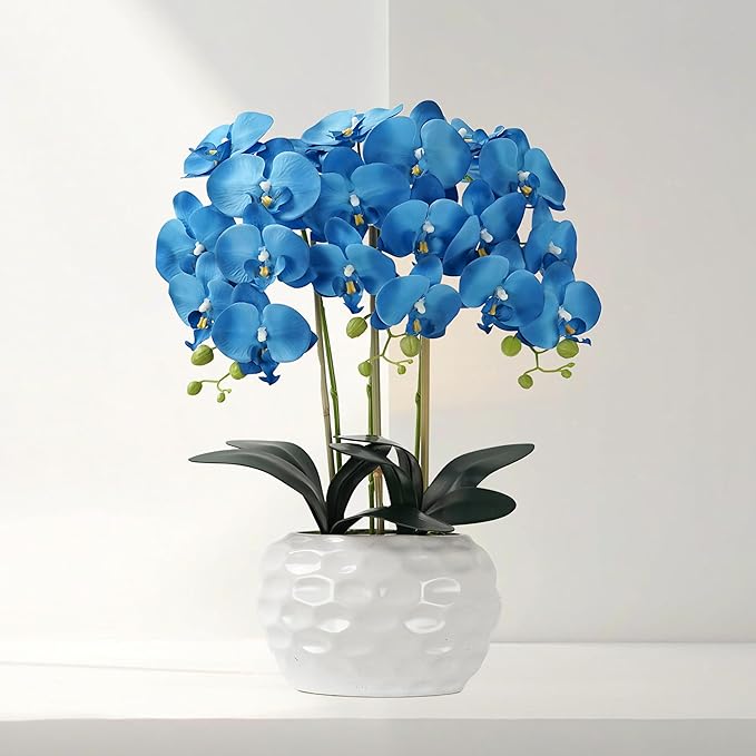 Orchid Artificial Flowers with White Vase Large Silk Faux Phalaenopsis Flowers - Image 3