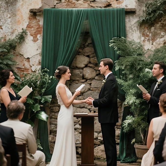 VOK Dark Green Wedding Arch Draping Fabric Chiffon Fabric, 29in x 18Ft 2 Panels - Image 2