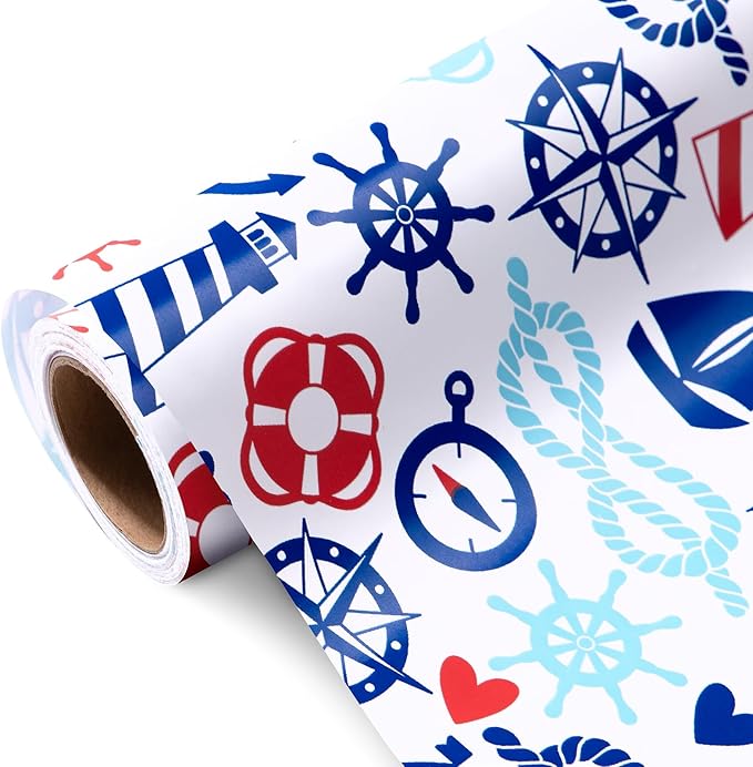WRAPAHOLIC Nautical Anchors Wrapping Paper Roll - Image 3