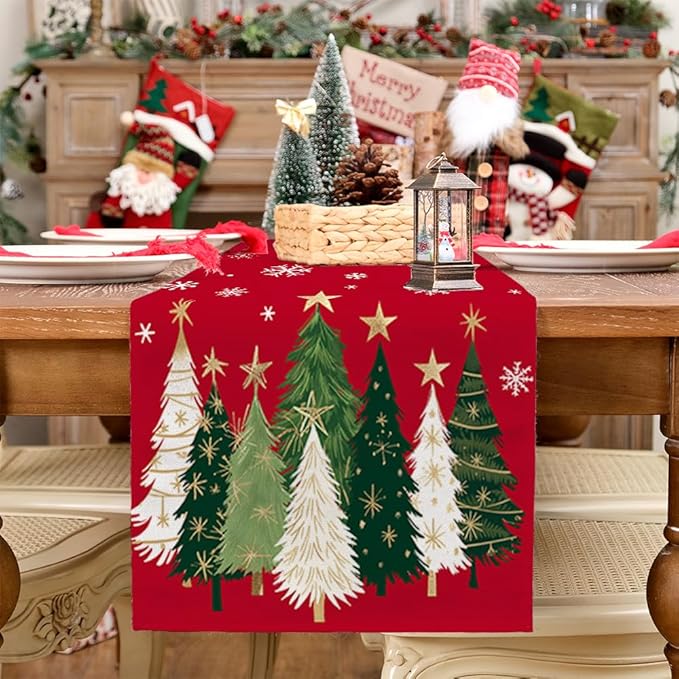 GEEORY Christmas Table Runner 13x36 Inch, Xmas Trees Snowflakes Holiday - Image 7