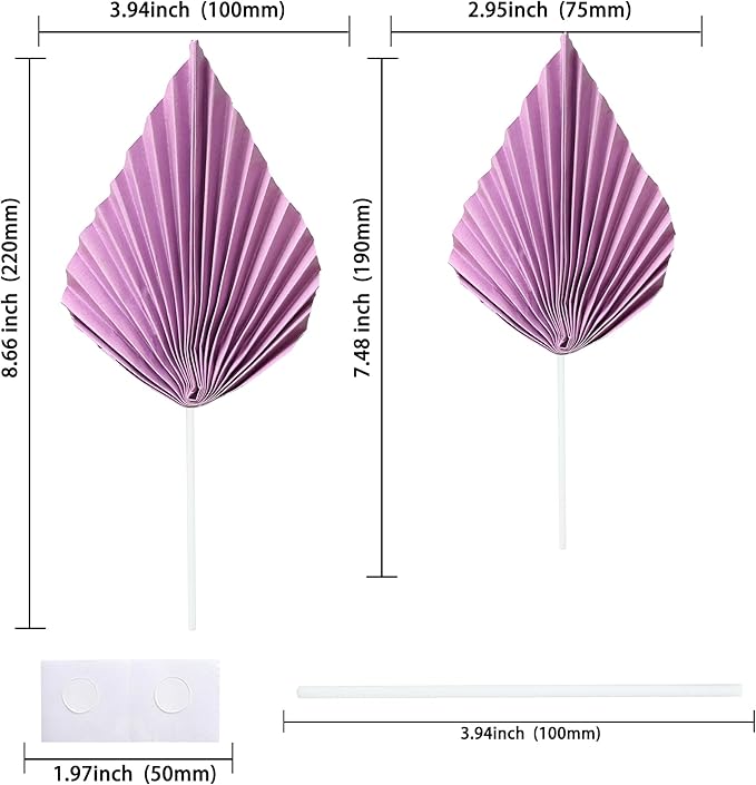 Ephlyn 6Pcs Paper Palm Fan Cake Topper Palm Spear Leaves Fan Cake Pick - Image 2
