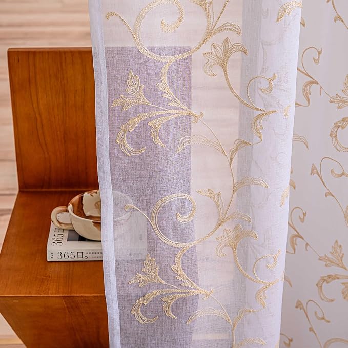 Sheer Curtains White-Beige 95 Inch Length, Boho Farmhouse Curtains - Image 4