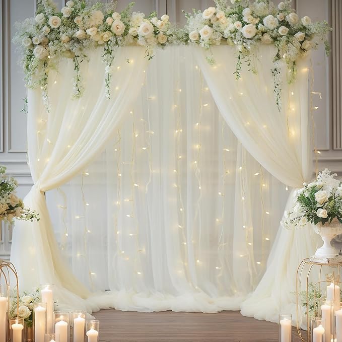 20×10ft Cream White Tulle Backdrop Curtain - Image 6