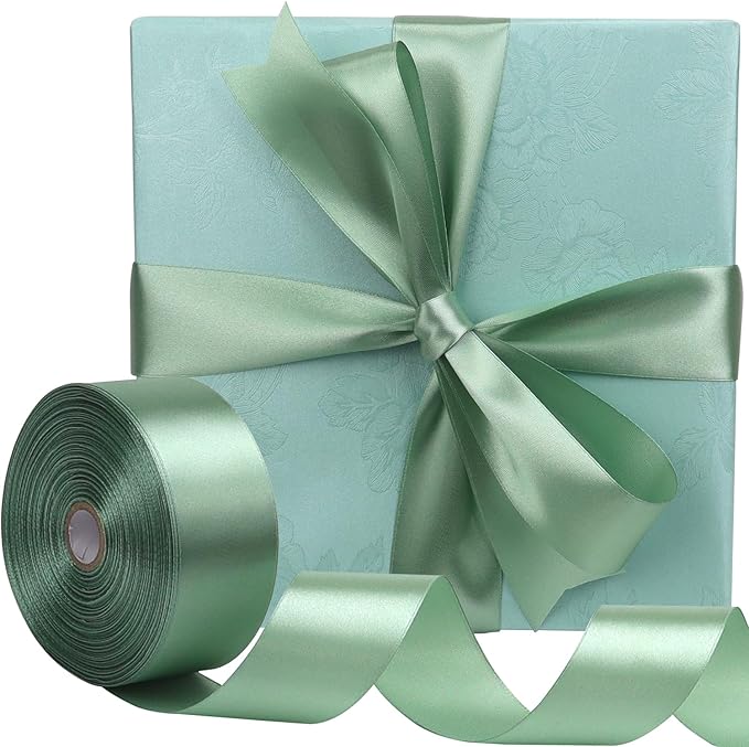 Sage Green Solid Satin Ribbon 1-1/2 Inch 50 Yards Solid Polyester Fabric Ribbon - Image 5