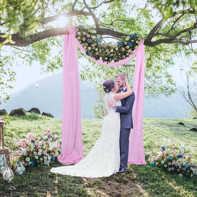 2 Panels 20Ft Wedding Arch Draping Fabric Baby Pink Chiffon Fabric Drapery - Image 5