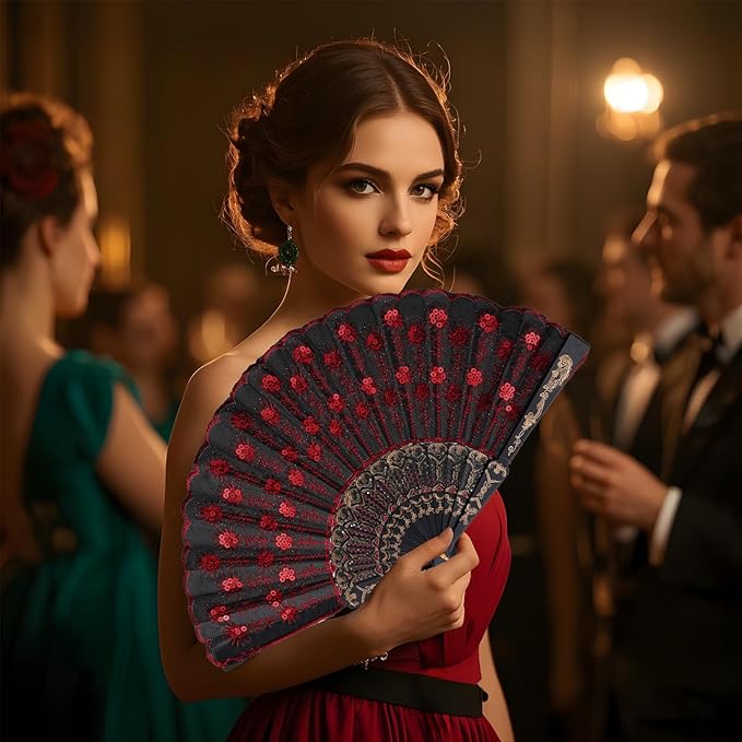 QIRMIZI 30 Pack Fabric Folding Handheld Fans, and Dancing - Image 6