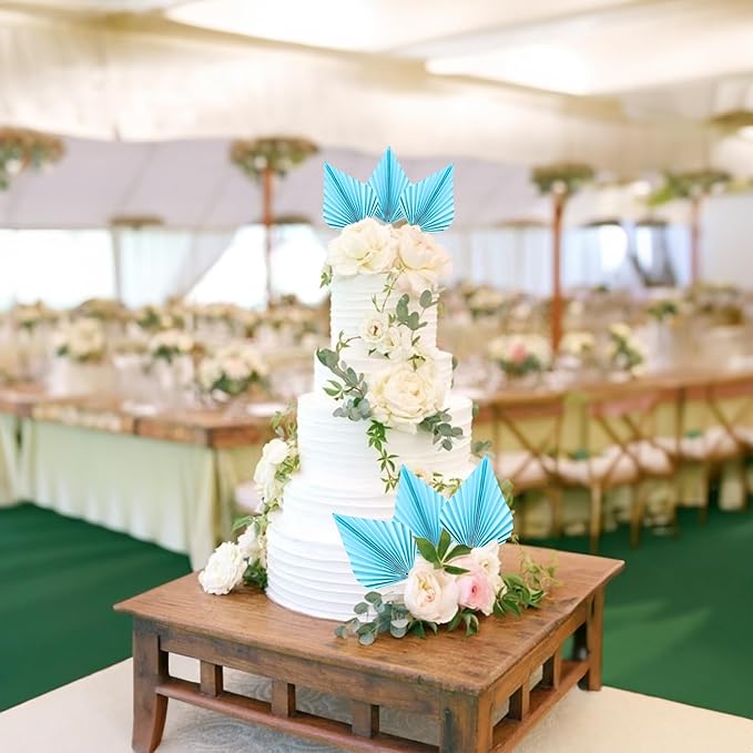 Ephlyn 6Pcs Paper Palm Fan Cake Topper Palm Leaf Fan Cake Pick Decoration - Image 6