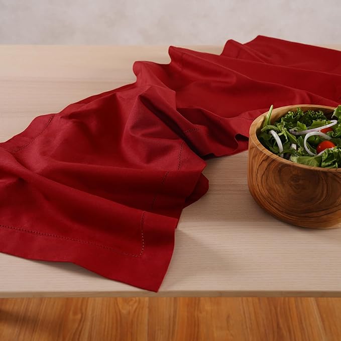 Red Table Runner 72 Inch – Cotton Linen Hemstitch Farmhouse Table Runner 14x72 - Image 2
