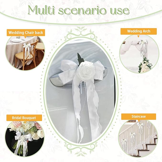 6PCS Wedding Car Door Handle Flowers, Just Married Automotive Decoration - Image 6