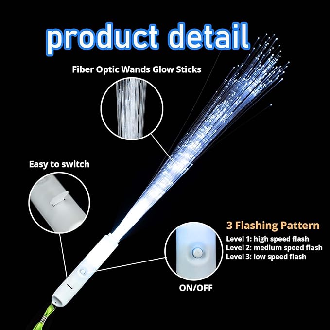 25 Pcs White Fiber Optic Wands, 3 Models Wedding Sparklers, Glow Sticks Light - Image 3