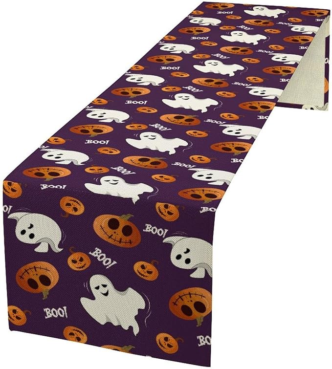 Halloween Table Runner, Ghost Pumpkin Halloween Table Runner by Unknown