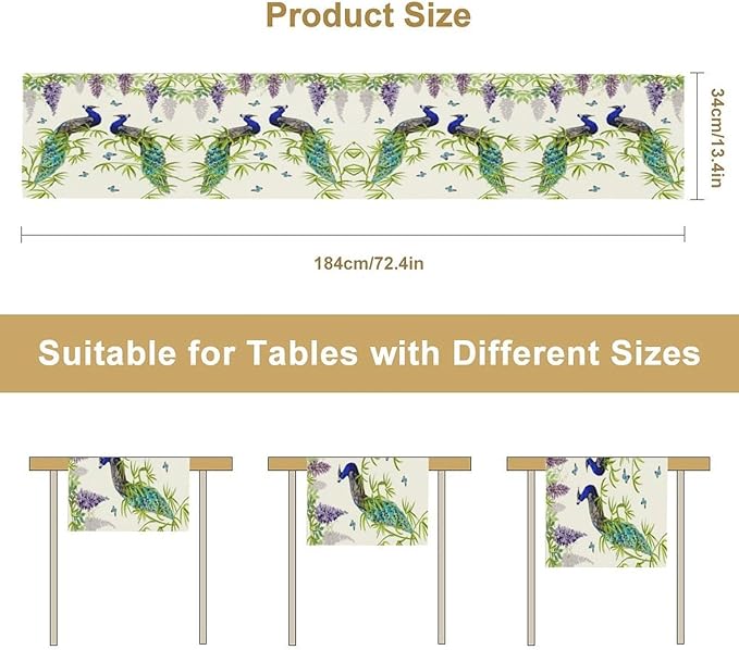 Peacock Table Runner, Spring Plant Butterfly Print Seasonal Table Runner - Image 7