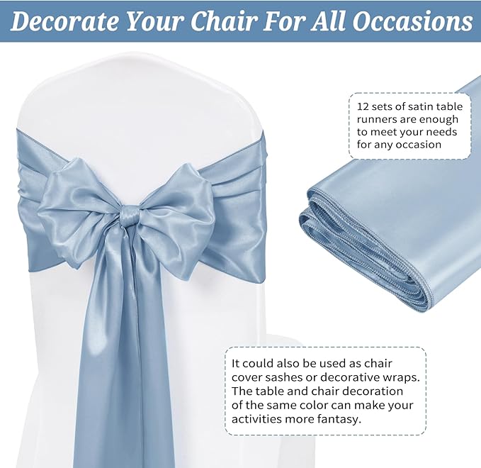 12 Pack Dusty Blue Satin Table Runner, 12 x 108 inch Long Premium Smooth Table - Image 6