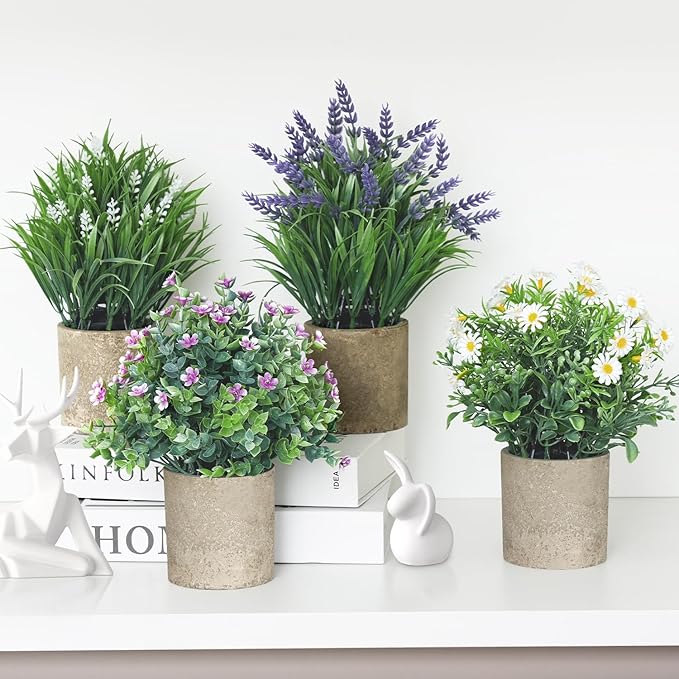 4 Pack Small Fake Plants, Artificial Eucalyptus Leaves - Image 4