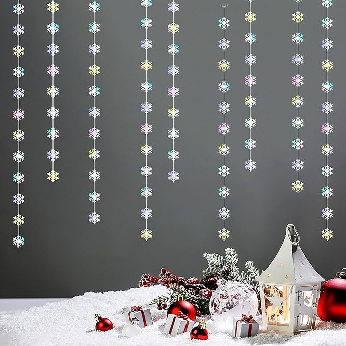 Snowflake-Snow Iridescent-Holographic Christmas Party-Decoration Garland - 52ft - Image 6