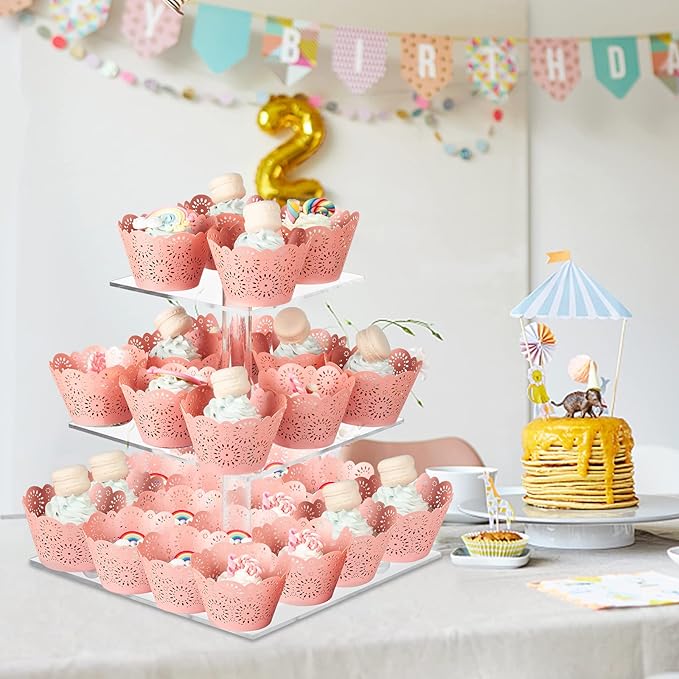 Boxalls Cupcake Stand, 3 Tier Square Acrylic Cupcake Display Stand Holder - Image 7